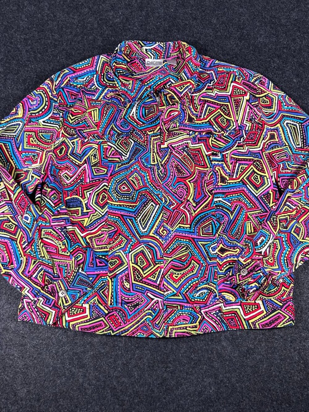 Chico's Multicolor Geometric Print Full Zip Cotton Jacket Sz 2